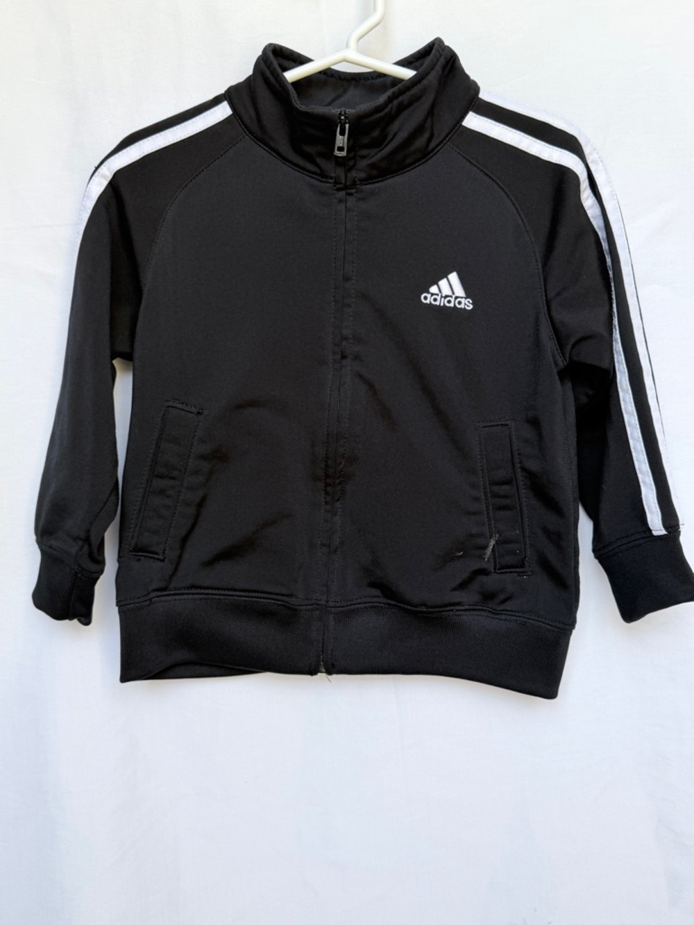 adidas Black Kids Zip-Up Track Jacket with White Stripes